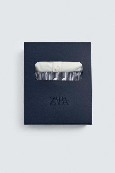 КОМПЛЕКТ ПИЖАМА С КОНТРАСТНИ КАНТОВЕ - Екрю / Син от Zara