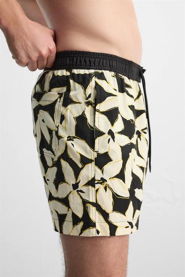 LONG FLORAL PRINT SWIMMING TRUNKS - Black by Zara - Image 5