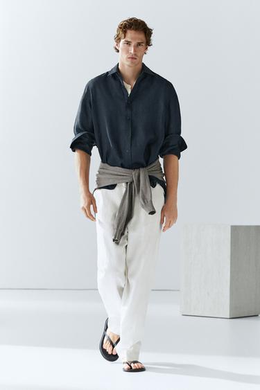 Chemise slim 100 % lin - Bleu marine de Zara