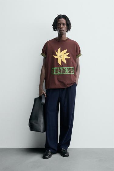SLOGAN PRINT T-SHIRT - Chocolate by Zara