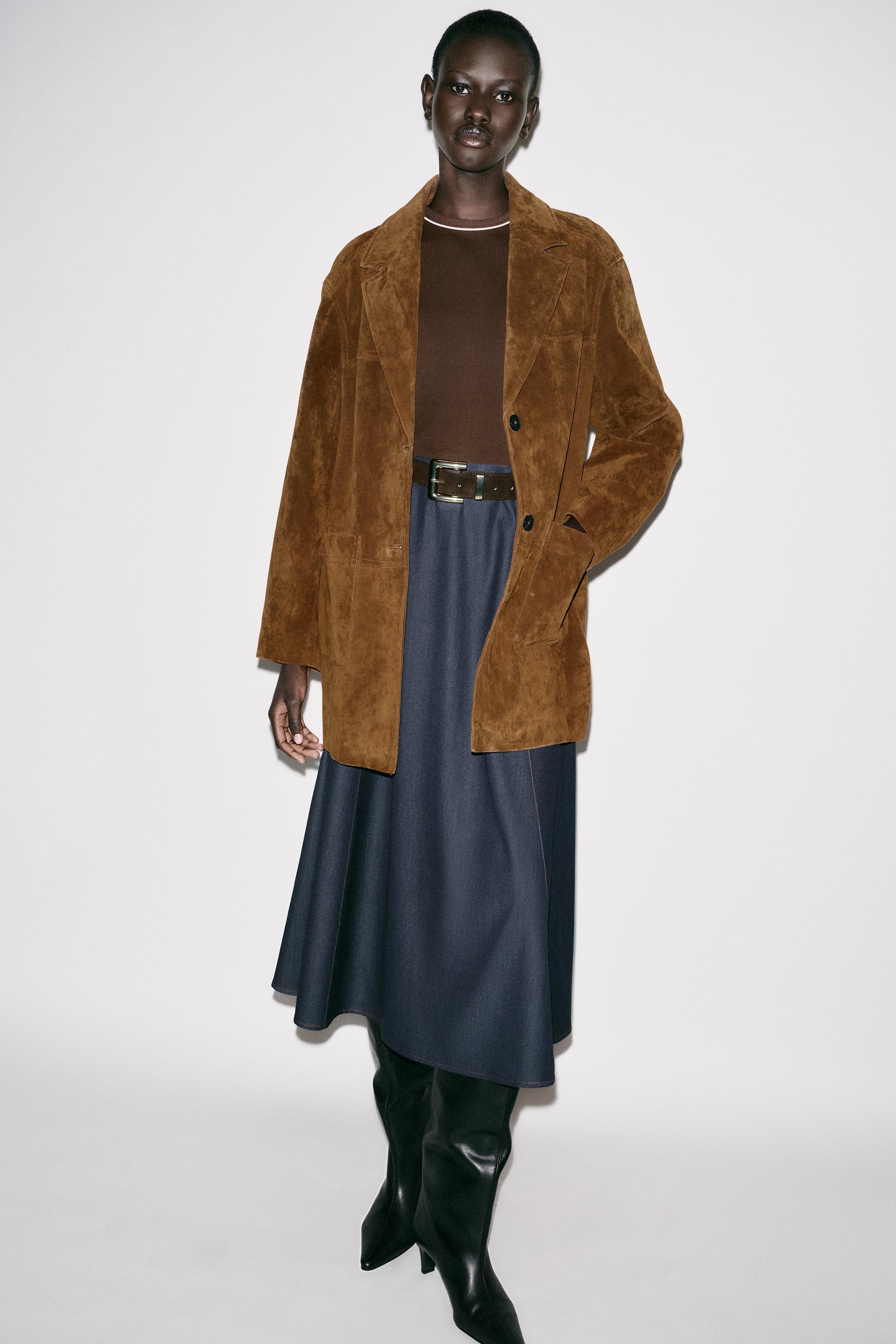 コンビネーションベルト付きミディ丈ワンピース - ブラウン