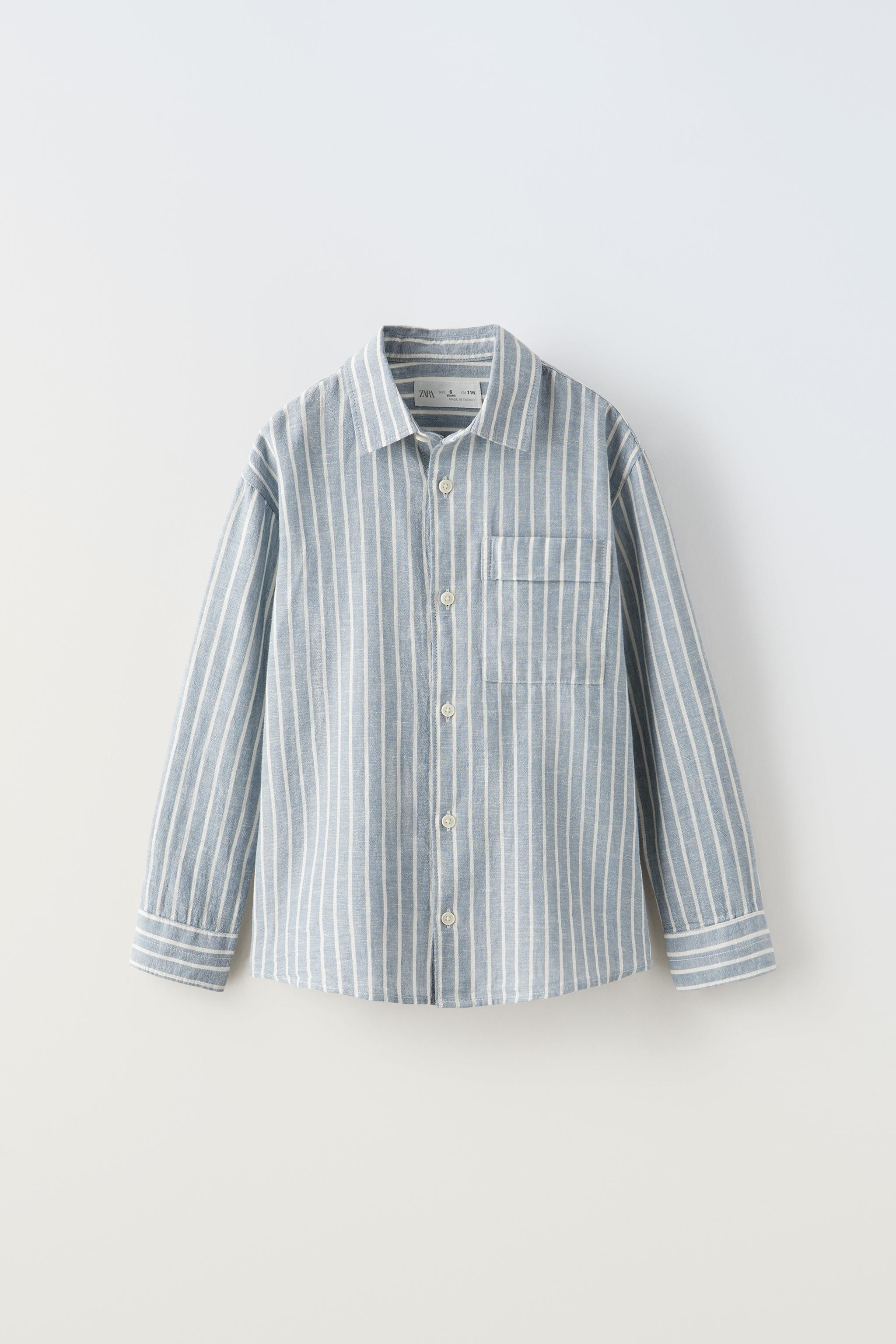 NWT Zara Geometric Print Button Down Shirt Blue/Brown Sz. Medium