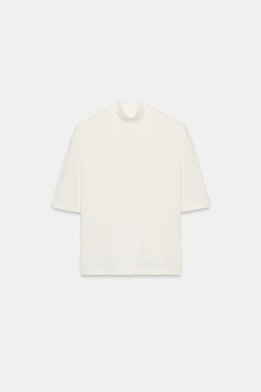 Zara MOCK NECK T-SHIRT - Oyster-white