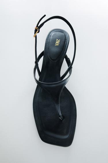 LEATHER STRAPPY SANDALS - Black by Zara