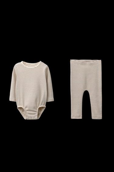 STRIPED BODYSUIT AND LEGGINGS SET - Brown by Zara - Image 0