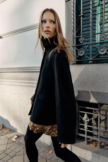 CROPPED WOOL COAT WITH HIGH NECK - Black by Zara