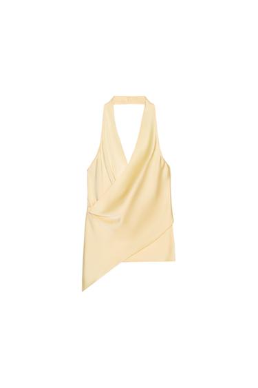 TOP SATINADO HALTER - Amarillo de Zara