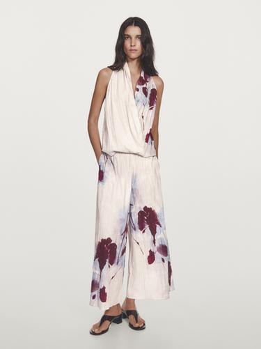 Top halter cruzado estampado - blanco de Zara