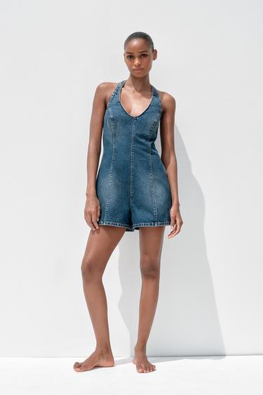 COMBINAISON EN DENIM TRF HALTER - Bleu de Zara