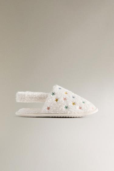 STAR PRINT TERRY BATHROOM SLIPPERS - White by Zara