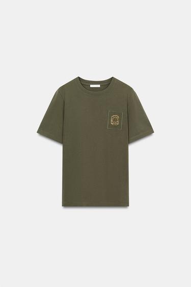 FADED-EFFECT EMBELLISHED T-SHIRT - Green by Zara
