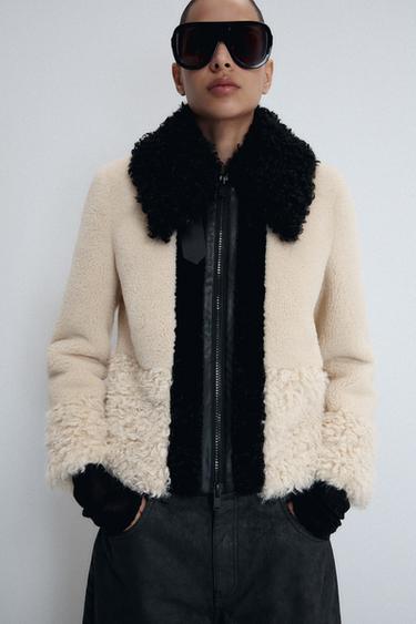 Zara FAUX FUR PATCHWORK JACKET - THE ITEM ZARA WOMAN - Black / White