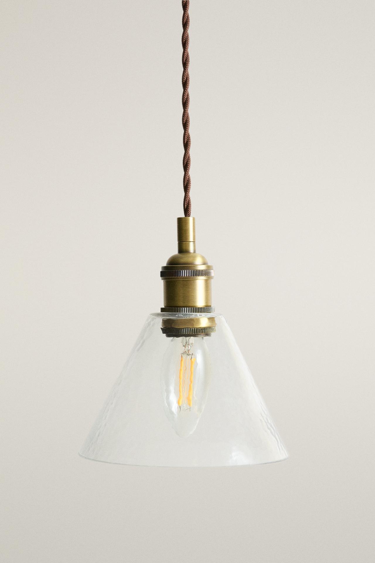 GLASS AND IRON CONE LAMPSHADE CEILING LAMP