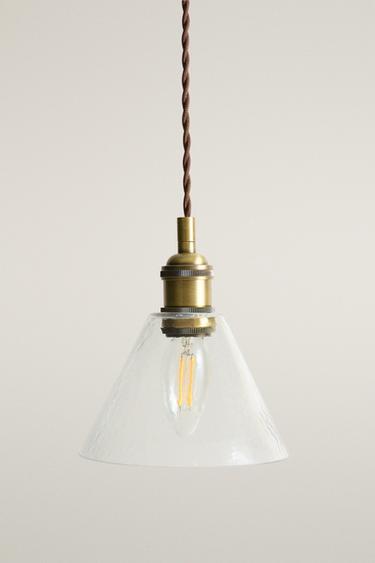 GLASS AND IRON CONE LAMPSHADE CEILING LAMP — Gold 1