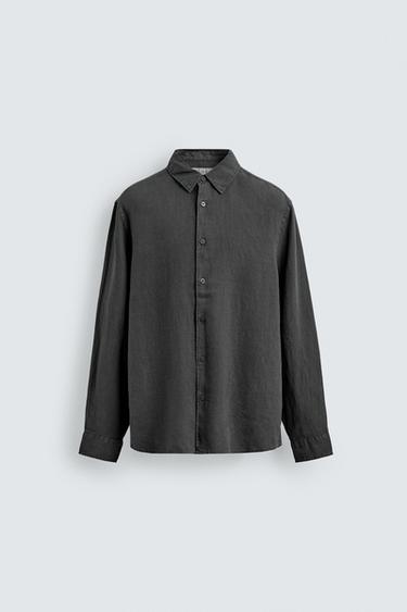 100% LINEN REGULAR FIT SHIRT - Anthracite grey by Zara