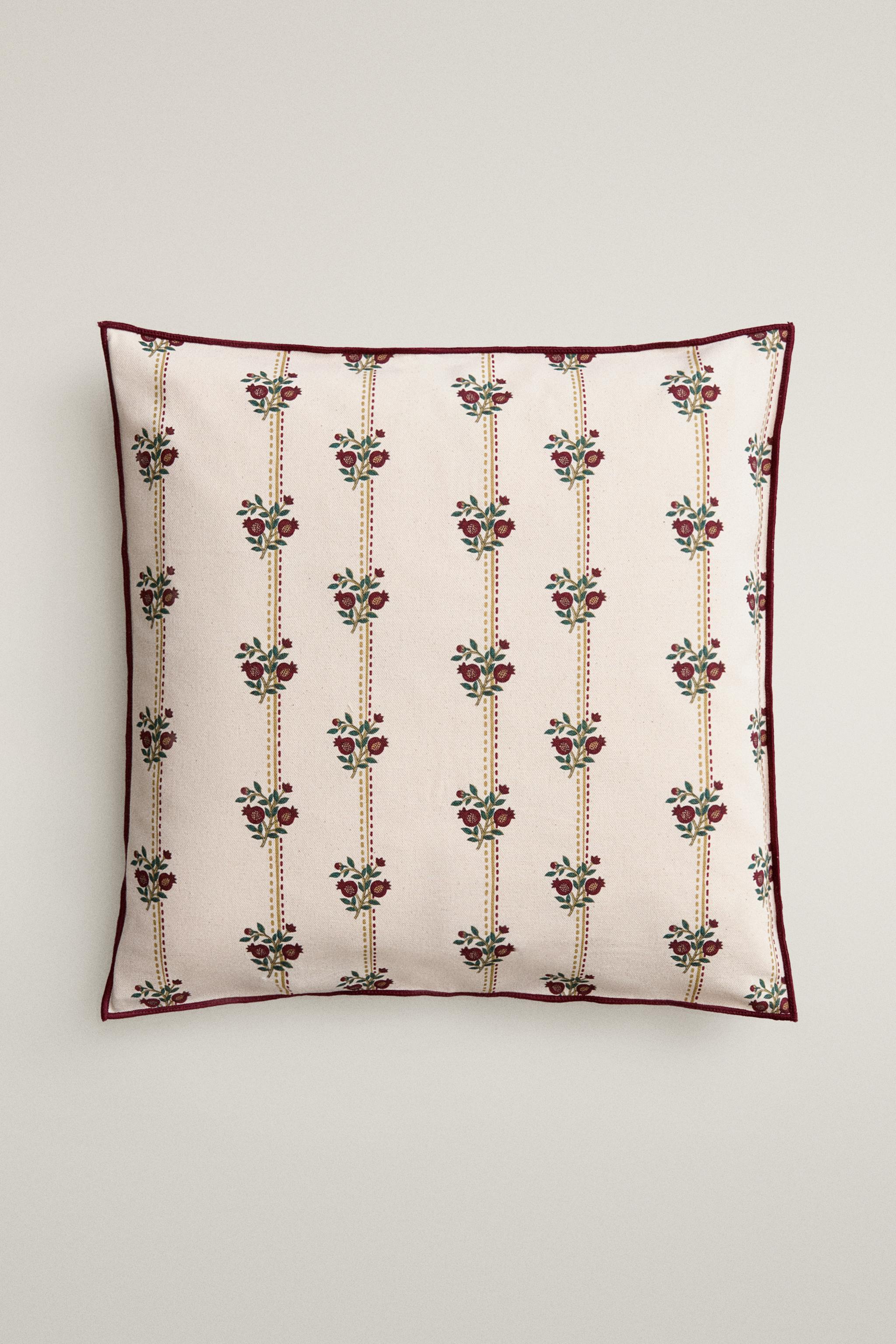 STRIPED AND FLORAL CUSHION COVER — Ecru