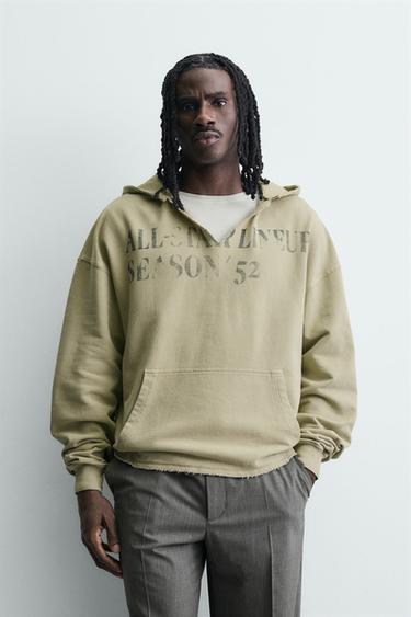 WASHED SWEATSHIRT WITH SLOGAN PRINT - Greenish by Zara