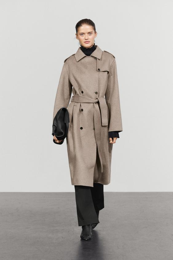 Abrigo trench largo con lana - 210 de Zara - Imagen 0
