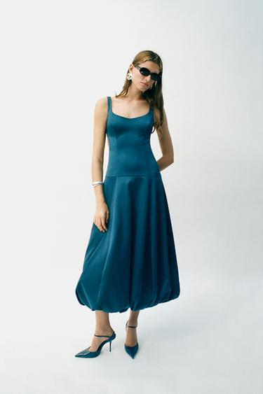 Zara PUFFBALL MIDI DRESS - Duck green - Image 0