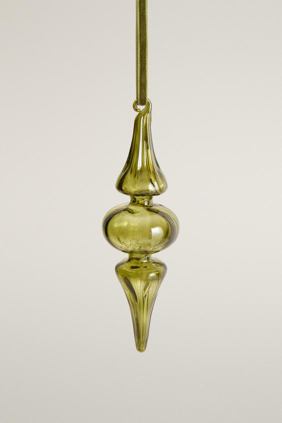 ELONGATED GLASS CHRISTMAS TREE ORNAMENT - Green by Zara - Image 0