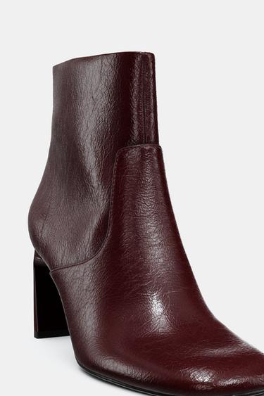HEELED ANKLE BOOTS WITH ROUNDED TOES - Burgundy Red by Zara - Image 2