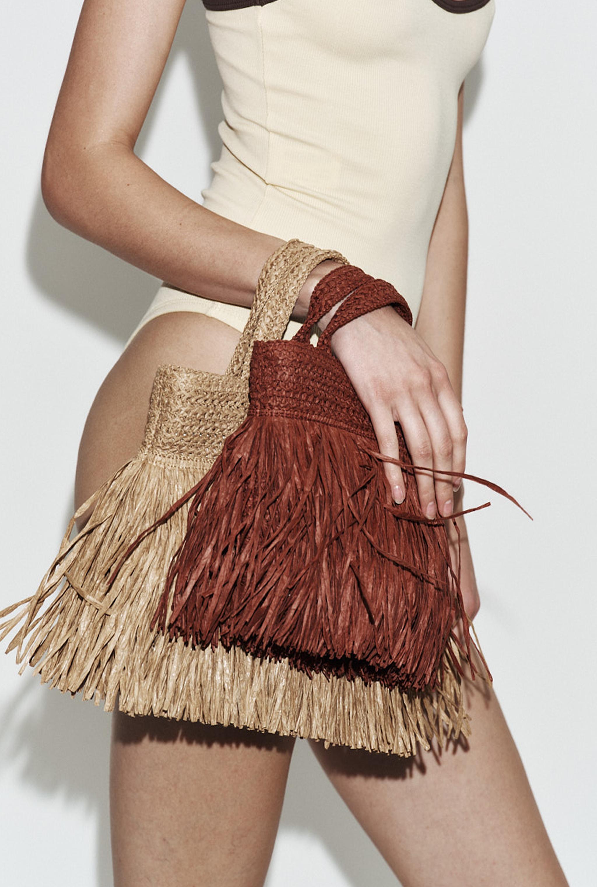 FRINGED MINI HANDBAG — Burgundy Red