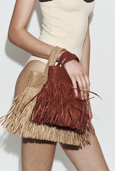 MINI HANDBAG WITH FRINGING - Burgundy Red by Zara