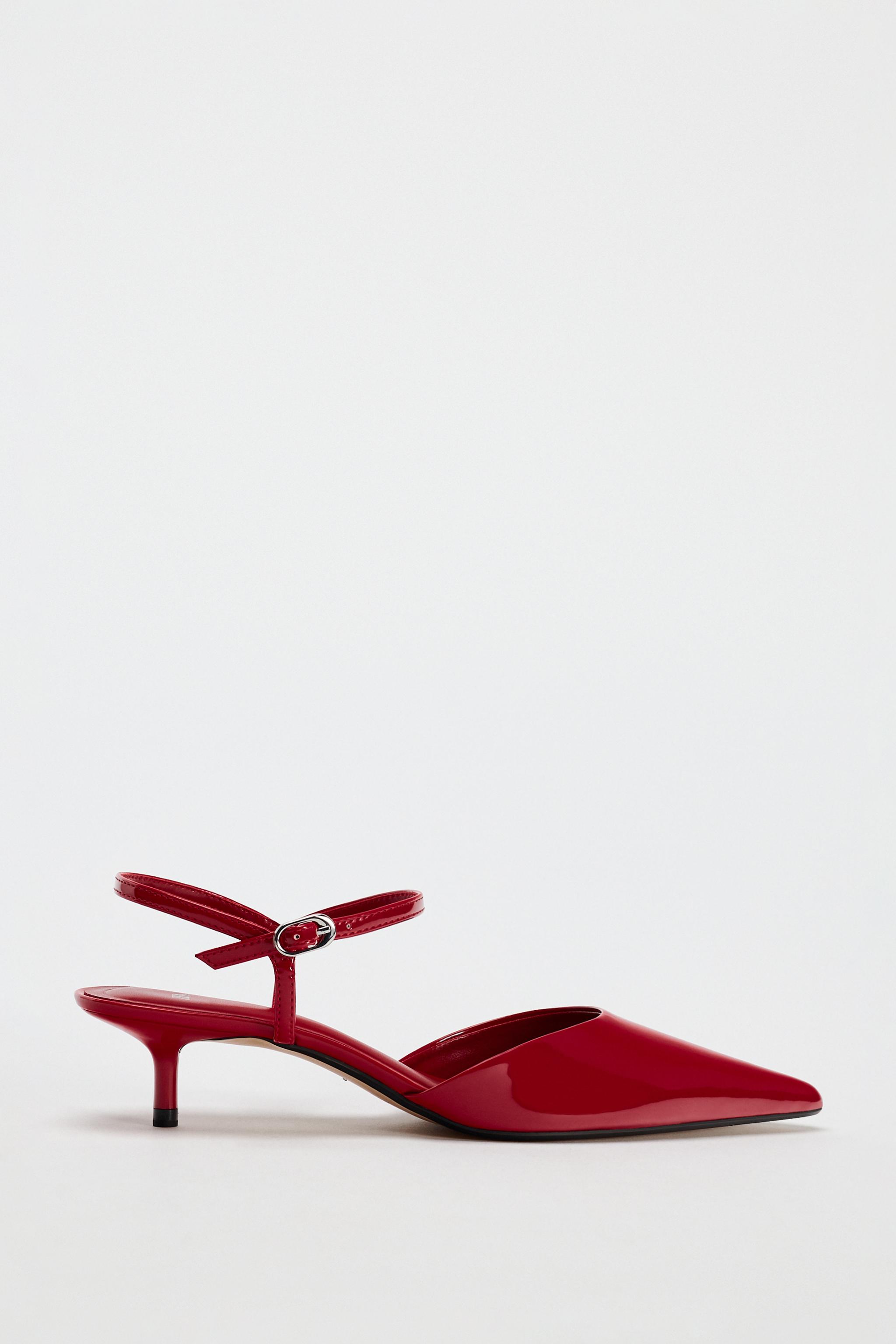 SLINGBACK FAUX PATENT KITTEN HEELS - Red | ZARA United States
