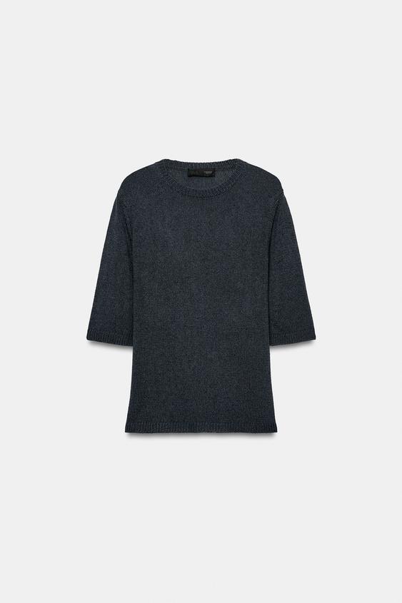 SHORT SLEEVE KNIT TOP - Midnight blue by Zara - Image 0