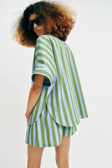SHORT À RAYURES - Vert / Bleu de Zara - Image 5