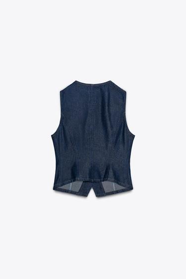 GILET Z1975 EN JEAN À BOUTON DORÉ - Bleu de Zara - Image 4