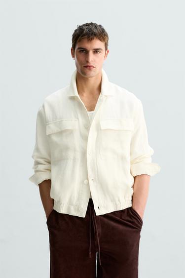 100% LINEN JACKET WITH POCKETS LIMITED EDITION - Ecru by Zara