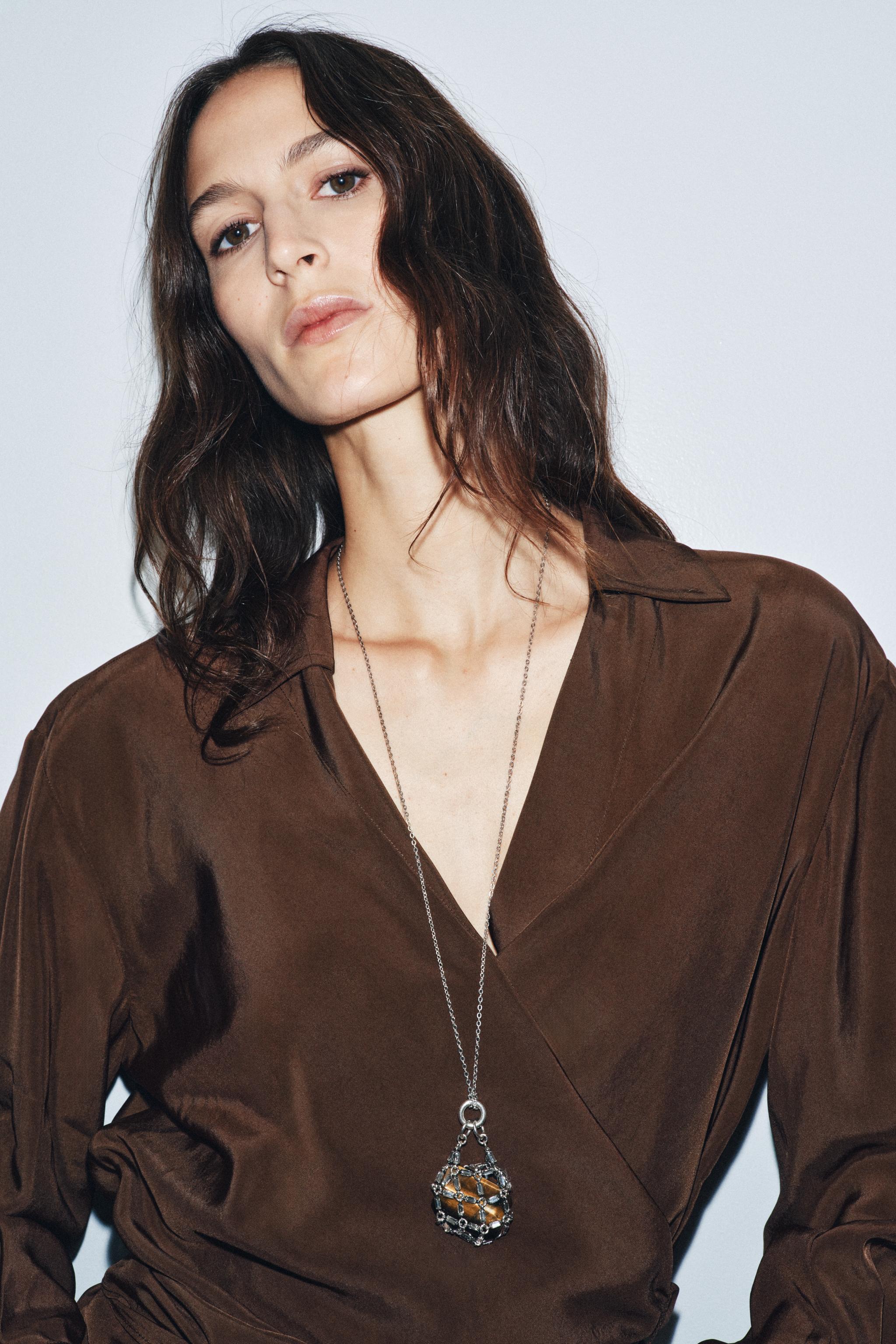 DRAPED WRAP TOP ZW COLLECTION - Brown | ZARA Canada
