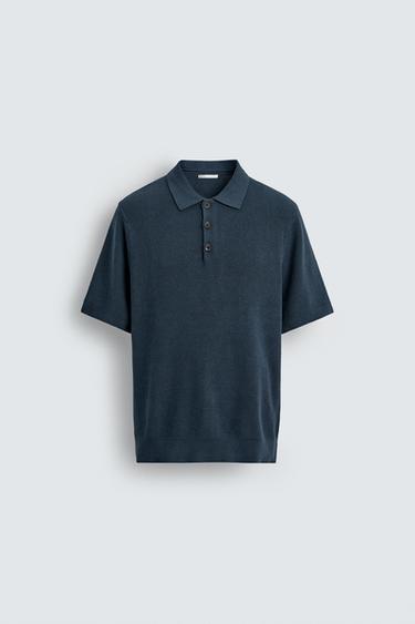 Zara PEARL KNIT POLO SHIRT - Ink blue