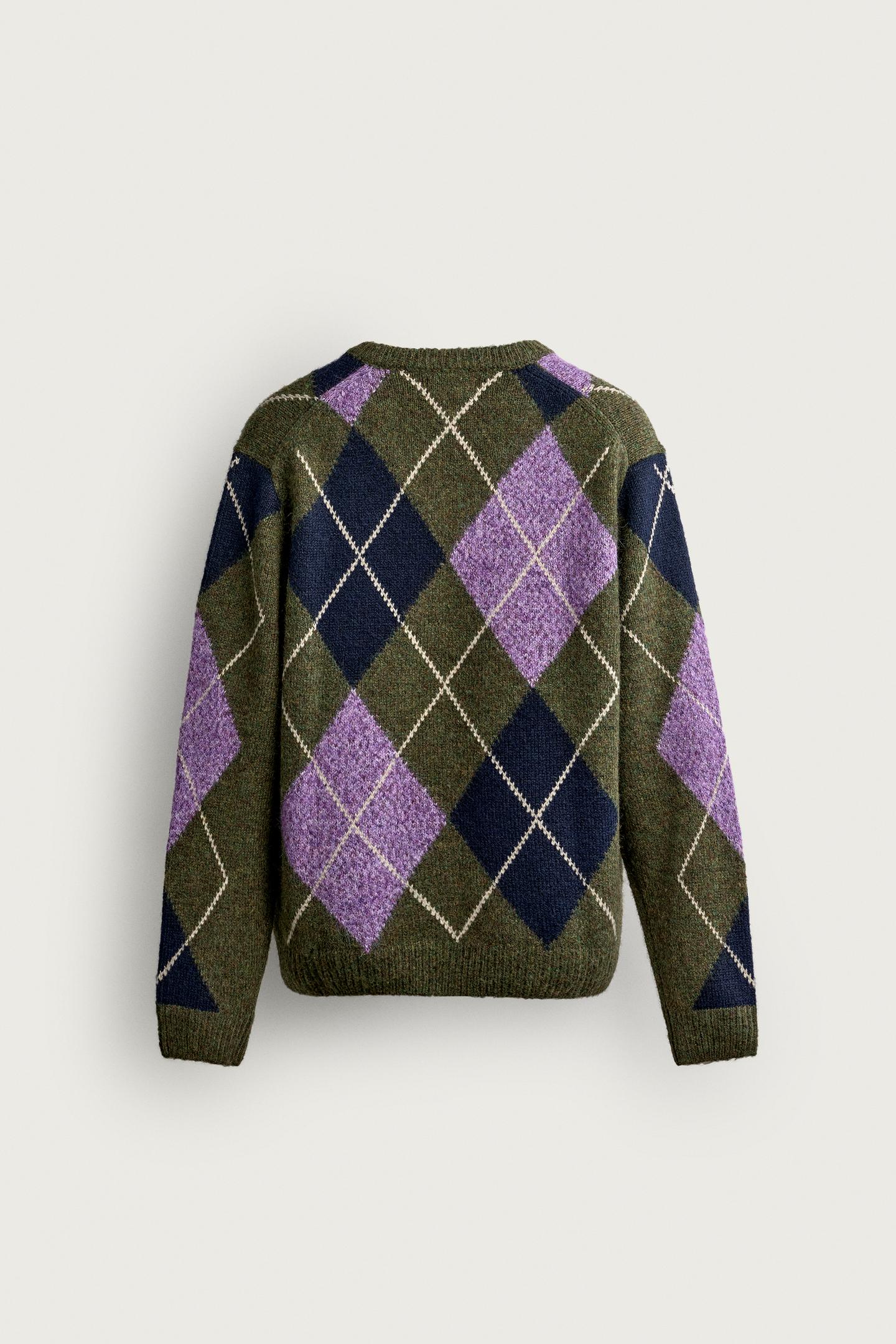 Мужской свитер Zara Geometric Jacquard, цвет: Зелёный — фото 9