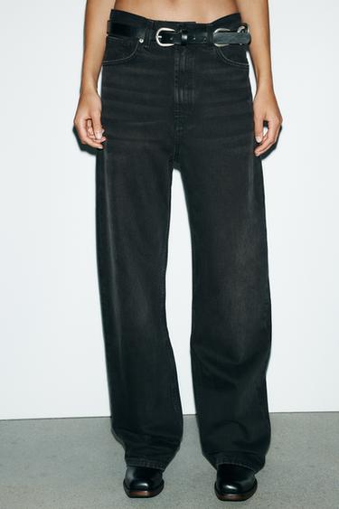 Zara TRF HIGH RISE STRAIGHT WIDE LEG JEANS - Brown