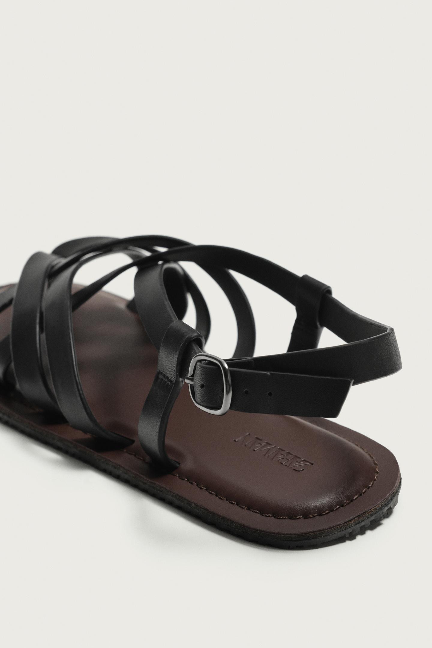 Мужские сандалии Zara Leather Strappy, цвет: Чёрный — фото 6