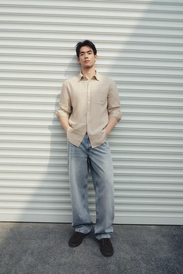 Zara 標準版亞麻棉質襯衫 - 淺米色