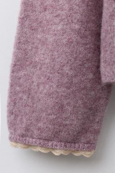 GILET EN MAILLE LISERÉS DENTELLE - Mauve de Zara - Image 3