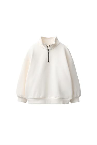 Zara HIGH NECK SWEATSHIRT - Ecru