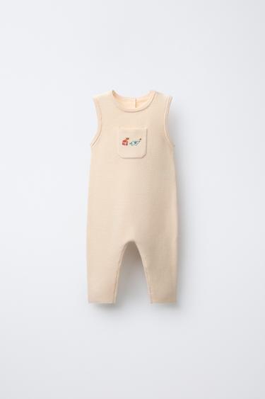 EMBROIDERED ELEPHANT KNITTED DUNGAREES - Ecru by Zara