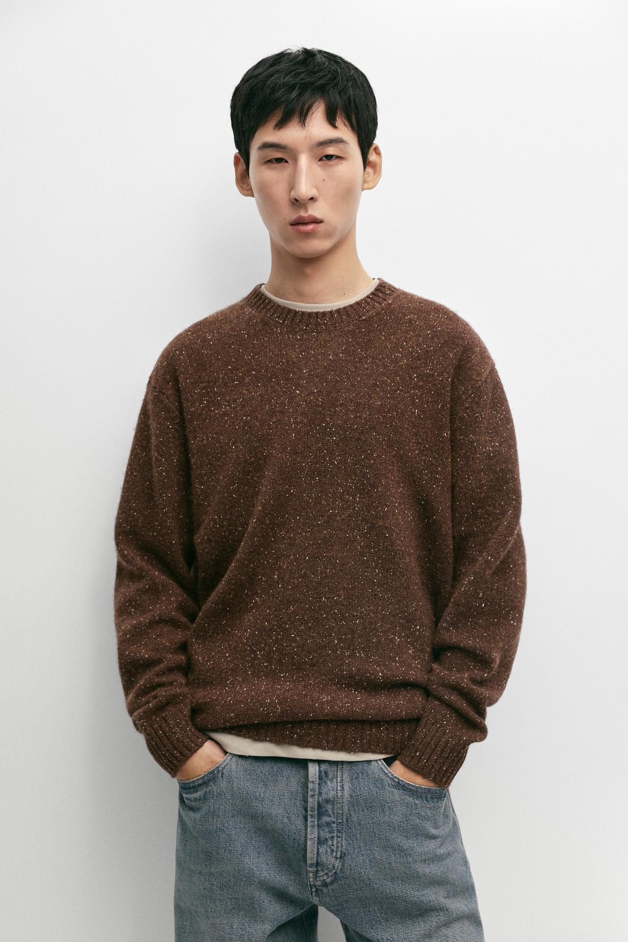 Flecked wool-blend knit sweater — taupe brown