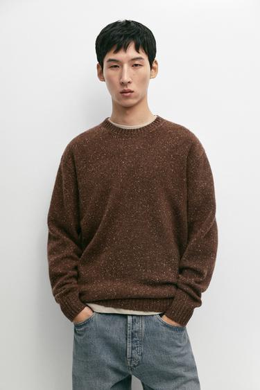 Flecked wool-blend knit sweater — taupe brown 2