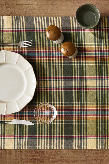 Zara COLOURED CHECK TABLE RUNNER - 綠色