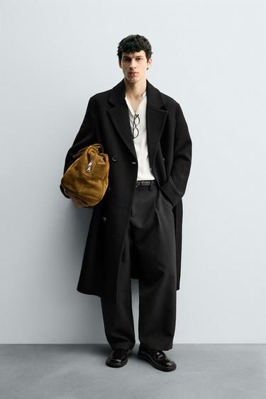 DOUBLE-BREASTED WOOL BLEND COAT WITH BELT - Black by Zara - Image 6