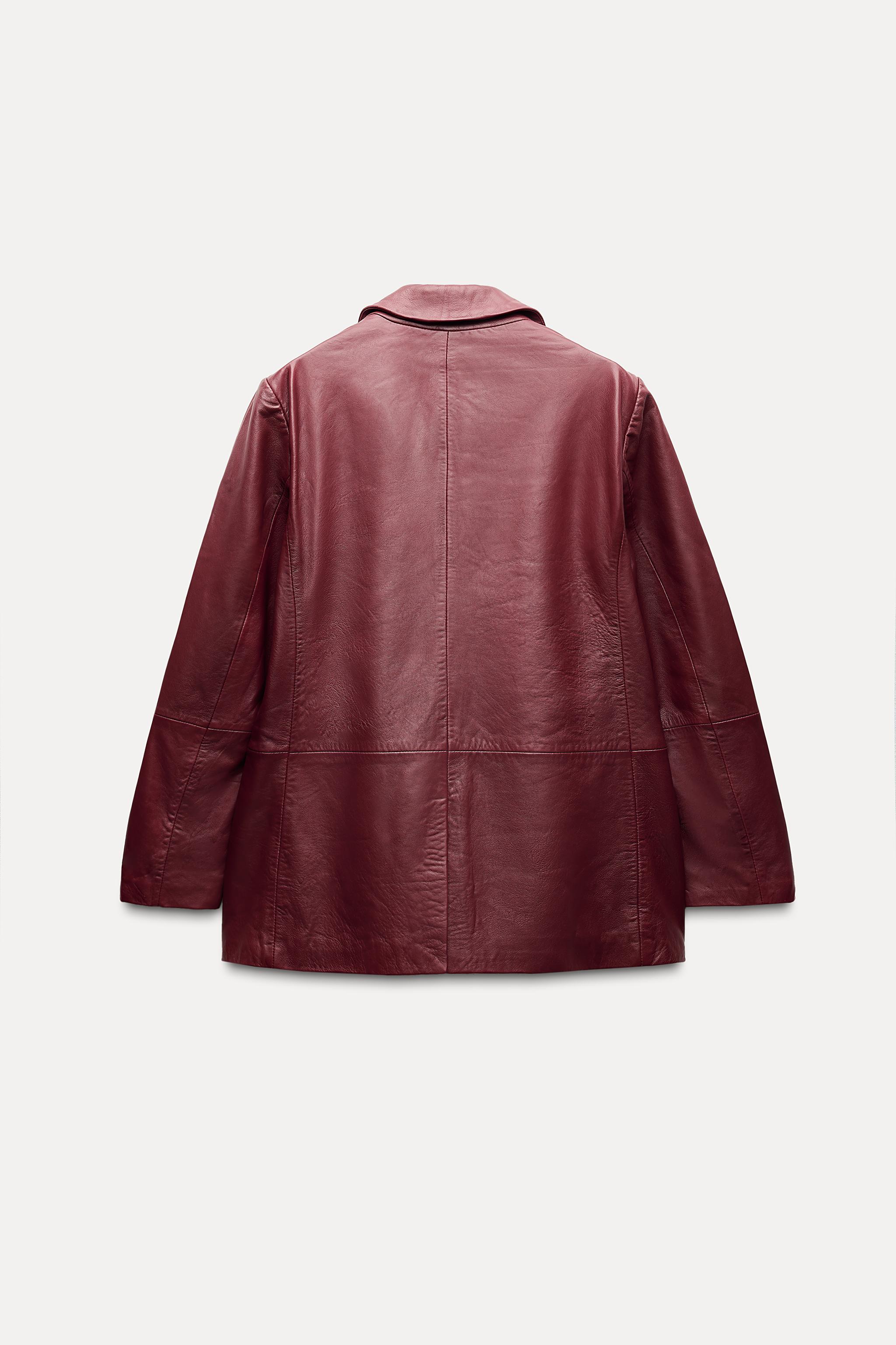 100 LEATHER BLAZER ZW COLLECTION Dark red ZARA United States