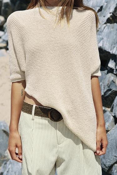 Zara ASYMMETRIC KNIT TOP - Sand