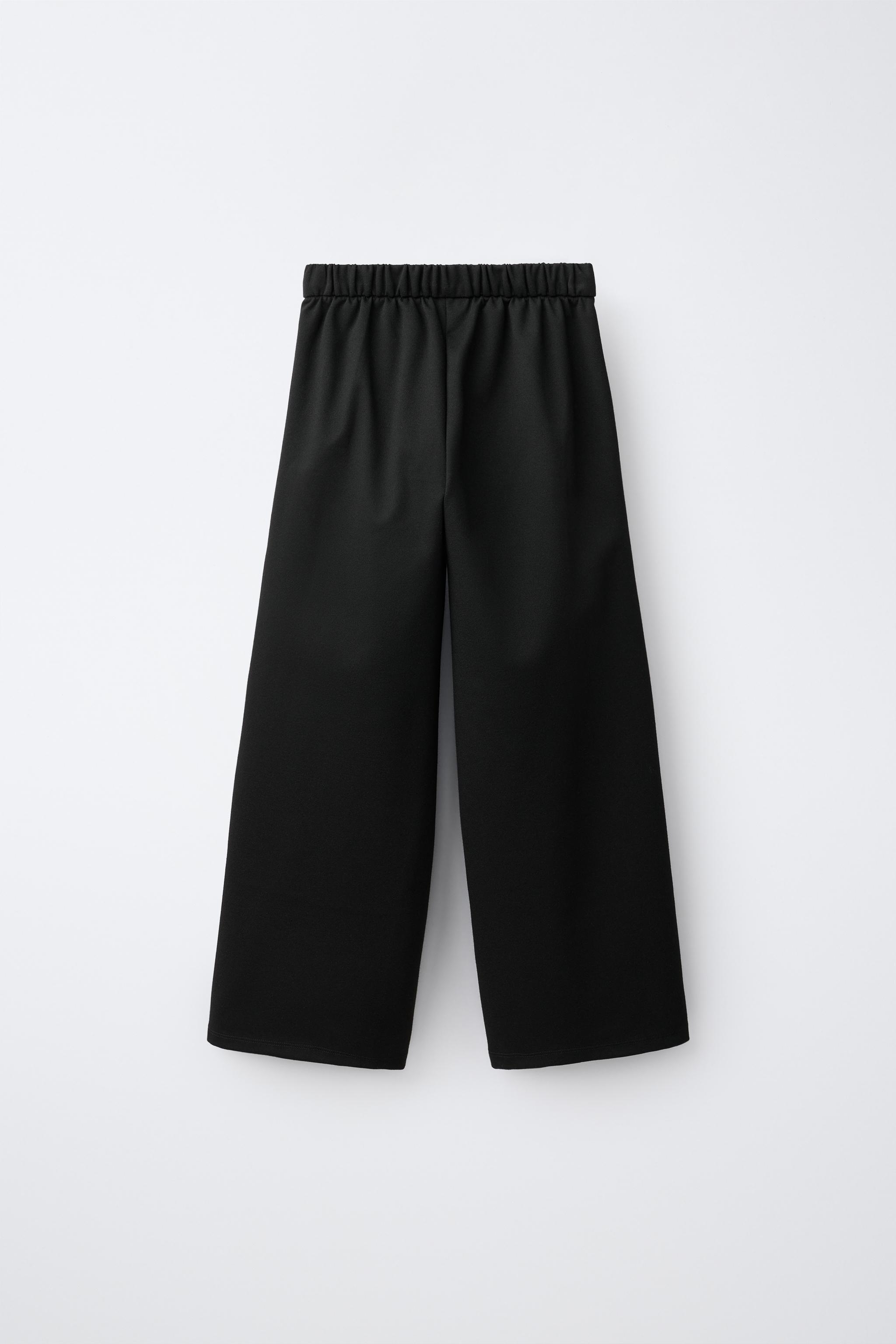 PLEATED WIDE LEG PANTS — Black