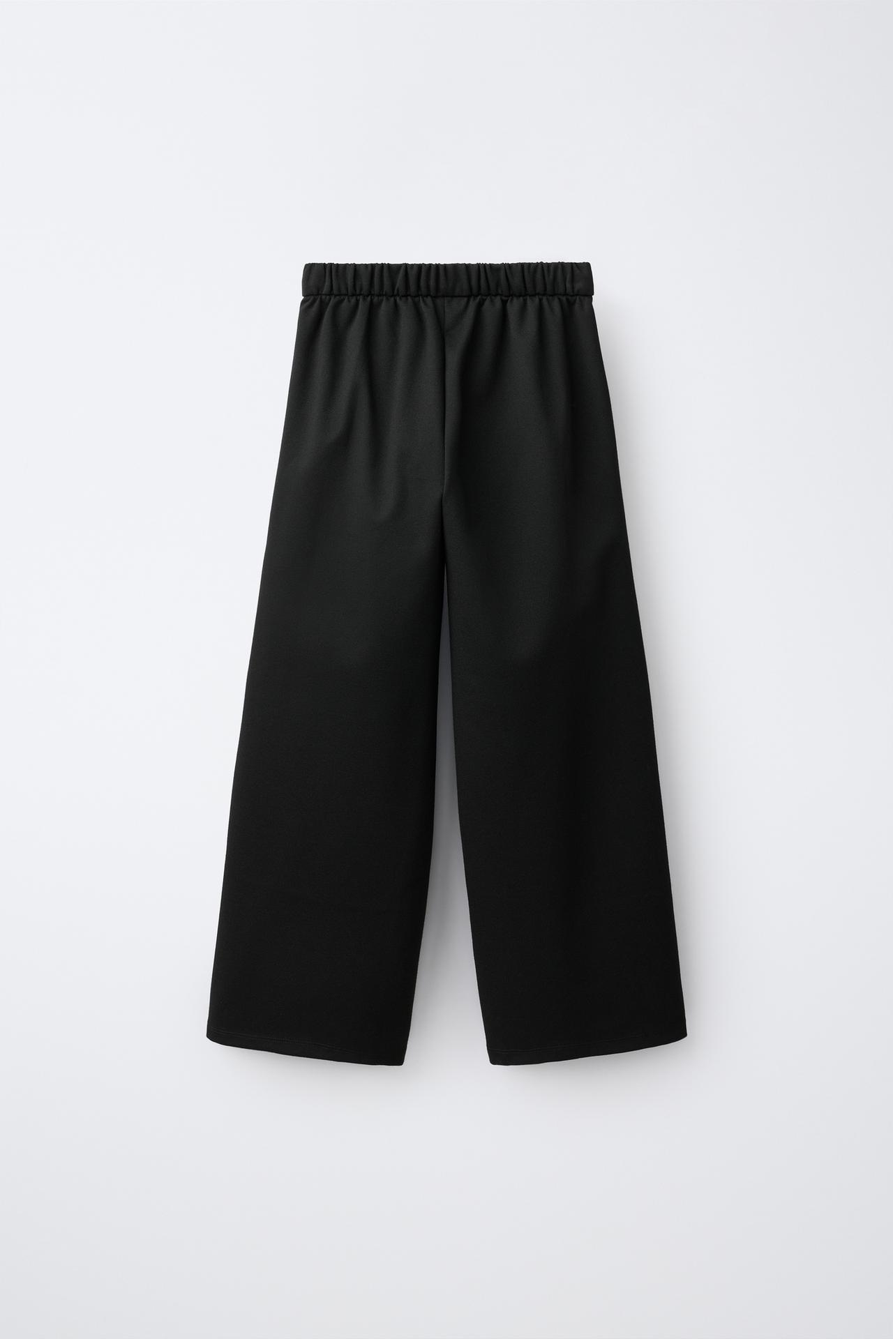 PLEATED WIDE LEG PANTS — Black