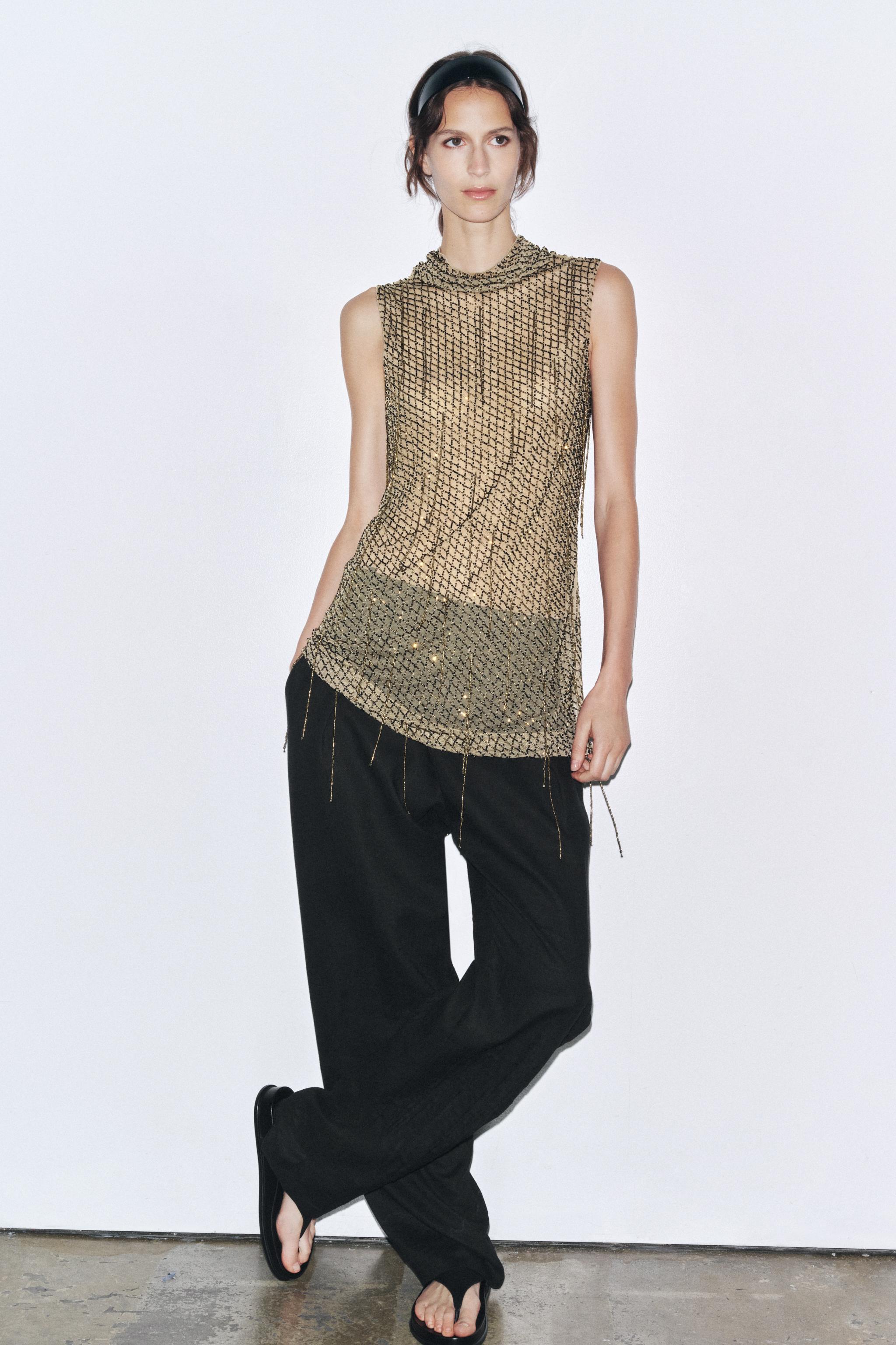 ビーズ刺繍入りミニワンピース - ゴールド | ZARA Japan / 日本